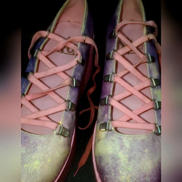 HTF Y.R.U Kaos Pink & Purple Galaxy  Ballet Platforms Size 8 (Lightly Used) - Picture 9 of 11